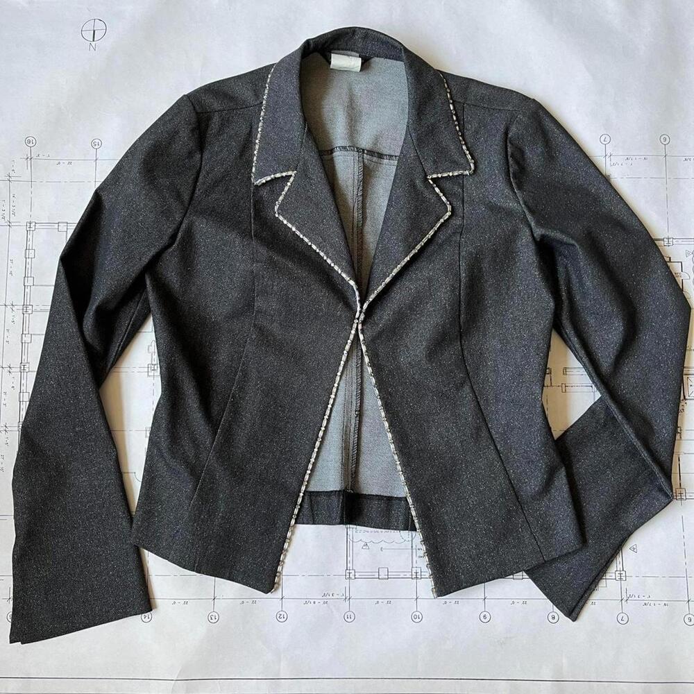 Gorgeous Vintage 90s embellished dark grey denim jacket blazer - Picture 2 of 7